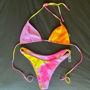 Pink + Orange + Yellow Strappy Bikini Set - Size L